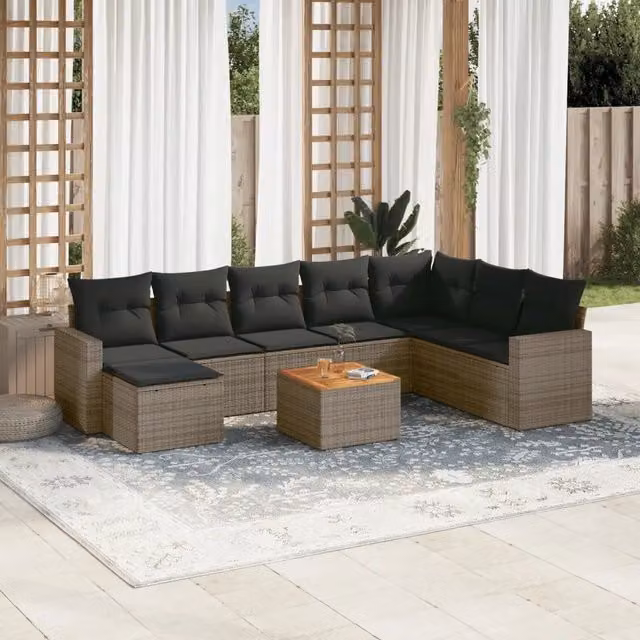 Set Divano da Giardino 9 pz con Cuscini Grigio in Polyrattan 3256592