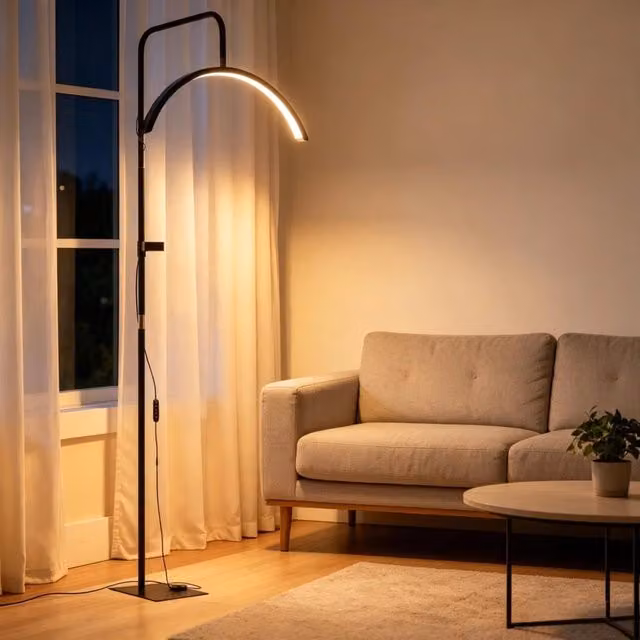 Lampada da terra a LED a forma di mezzaluna, ruotabile a 350¡ã, 36W, dimmerabile, con 7 temperature di colore, ideale per il soggiorno.