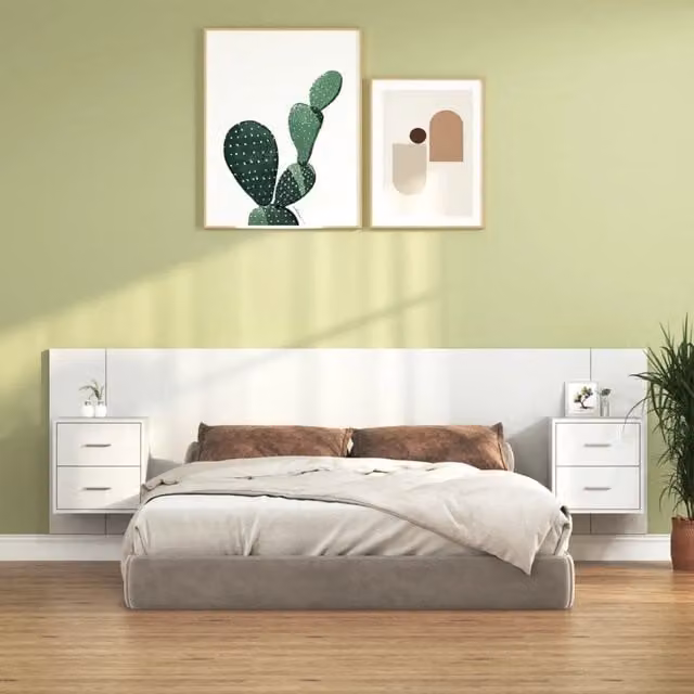 Testiera per Letto con Comodini in Legno Multistrato Bianco 3115708