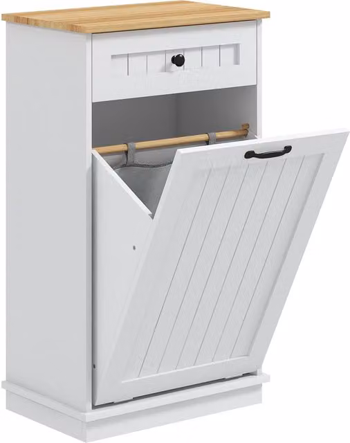 Mobiletto da bagno HOMCOM in legno bianco con cesto portabiancheria e cassetto per organizzazione ottimale