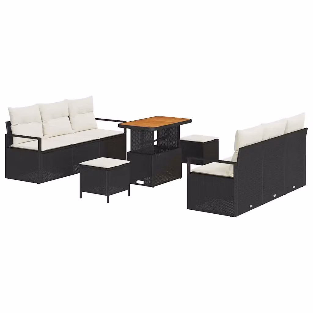 Set Divano da Giardino Moderno vidaXL 9 Pezzi Nero con Cuscini e Tavolino in Legno di Acacia e Metallo – 2