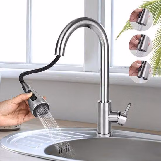 Rubinetto da cucina ad alta pressione con doccetta estraibile, acciaio inossidabile, orientabile a 360°