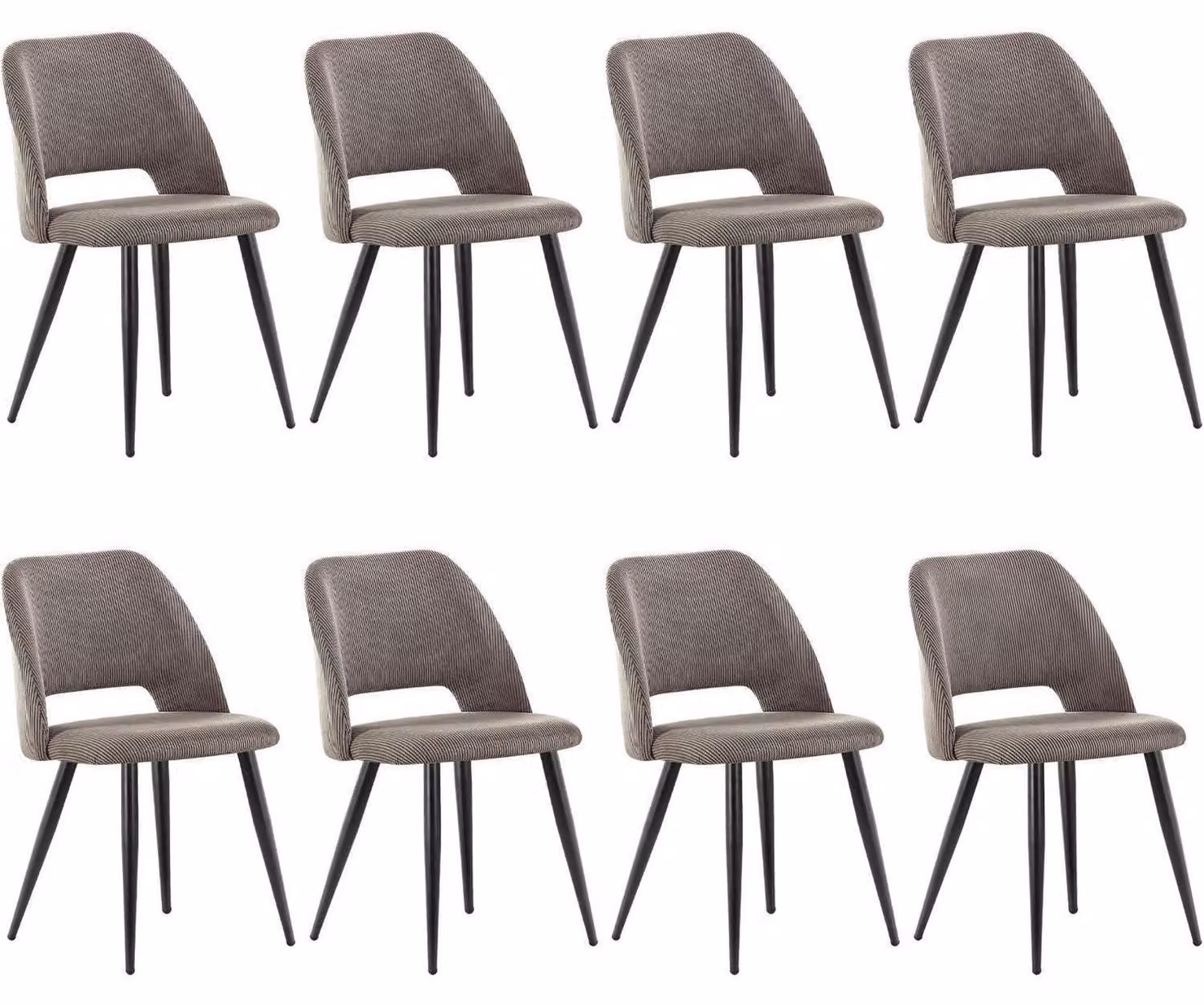 Set di 8 sedie da pranzo in tessuto cord, con gambe in metallo, colore marrone