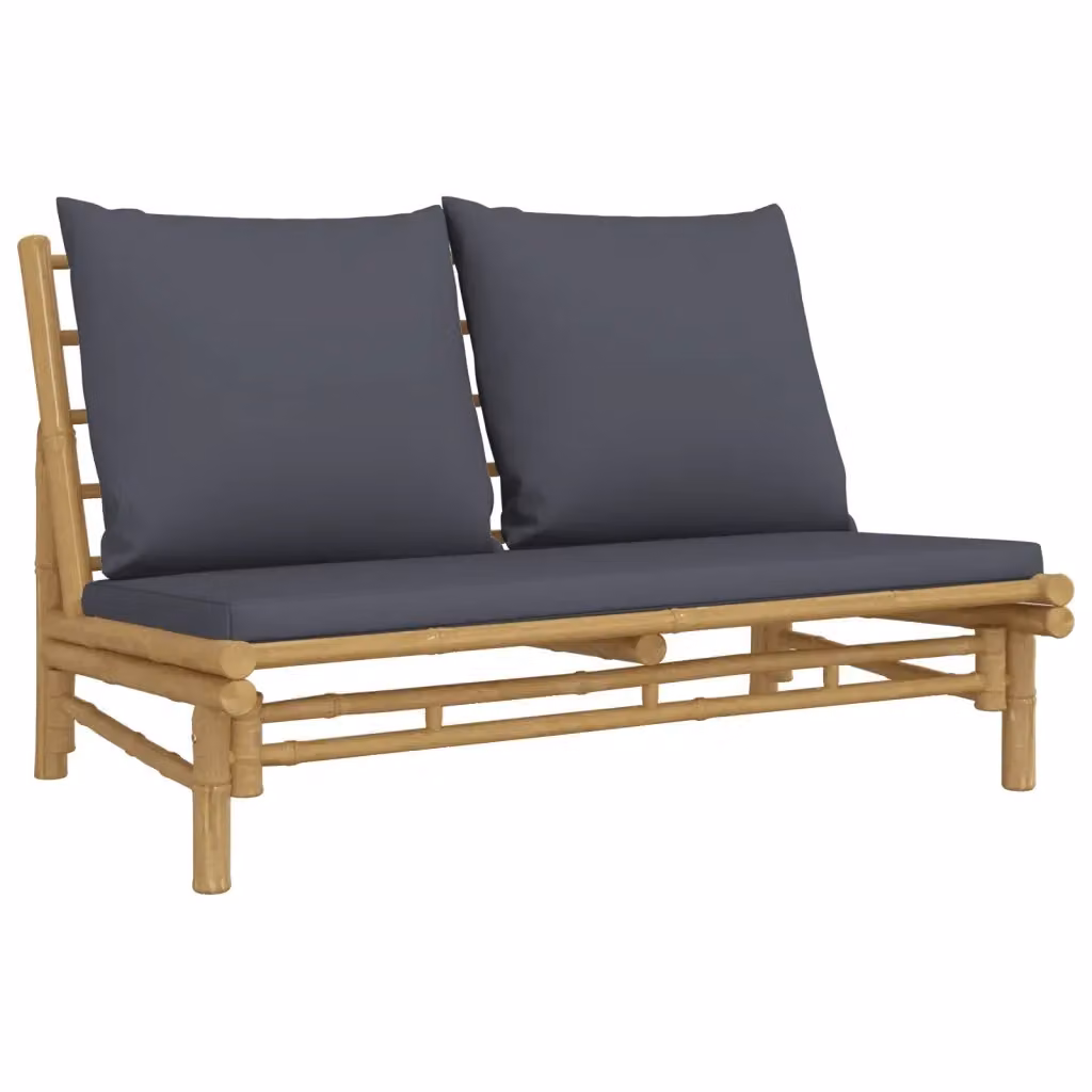 Panca da giardino Outsunny in bambù con cuscini grigi per esterni – 2
