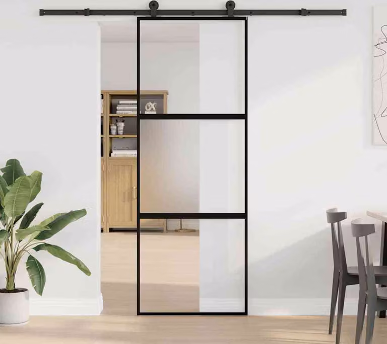 Porta Scorrevole Ferramenta 76x205 cm Vetro Temperato Alluminio