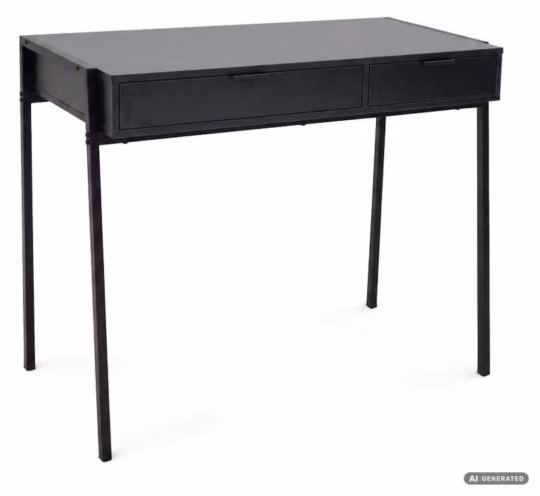 Scrivania industriale per computer Nera ZENTIA 100 cm 2 cassetti gambe nere