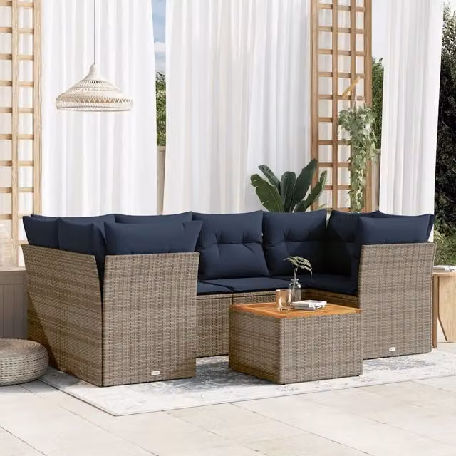 Set Divani da Giardino 7 pz con Cuscini Grigio in Polyrattan 3255830
