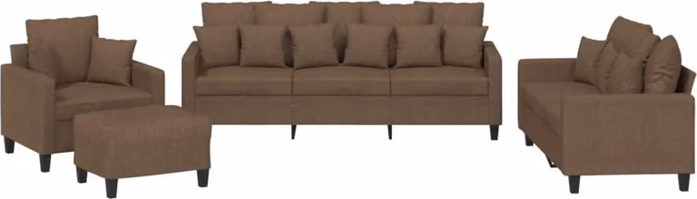 Set di Divani 4 pz con Cuscini Marrone in Tessuto