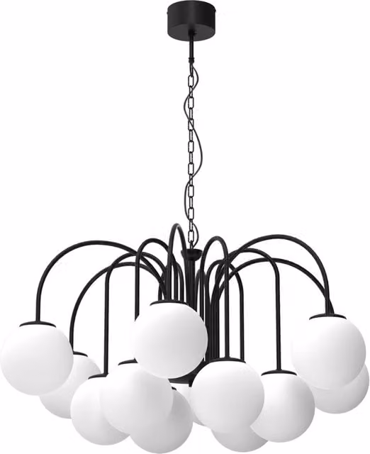 Lampadario Cambridge 12 luci nero vetro bianco Luminex