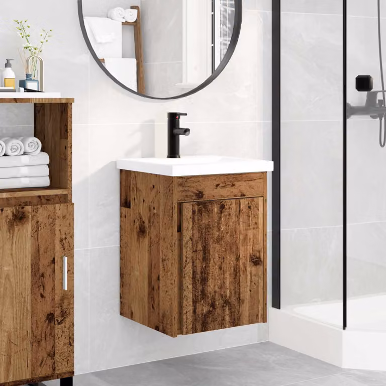 Mobile bagno vidaXL con rubinetto in legno antico e ceramica, L/P/H: 42 x 40 x 74,5 cm
