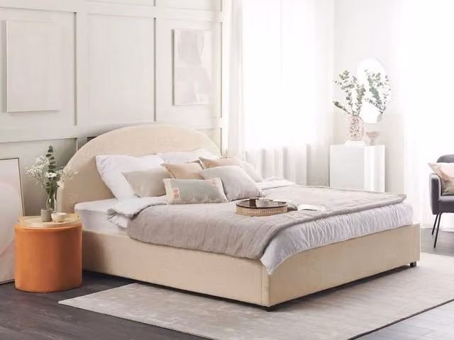 Letto con contenitore BELIANI in velluto beige stile retro con base lift up L/P: 180 x 200 cm – 1