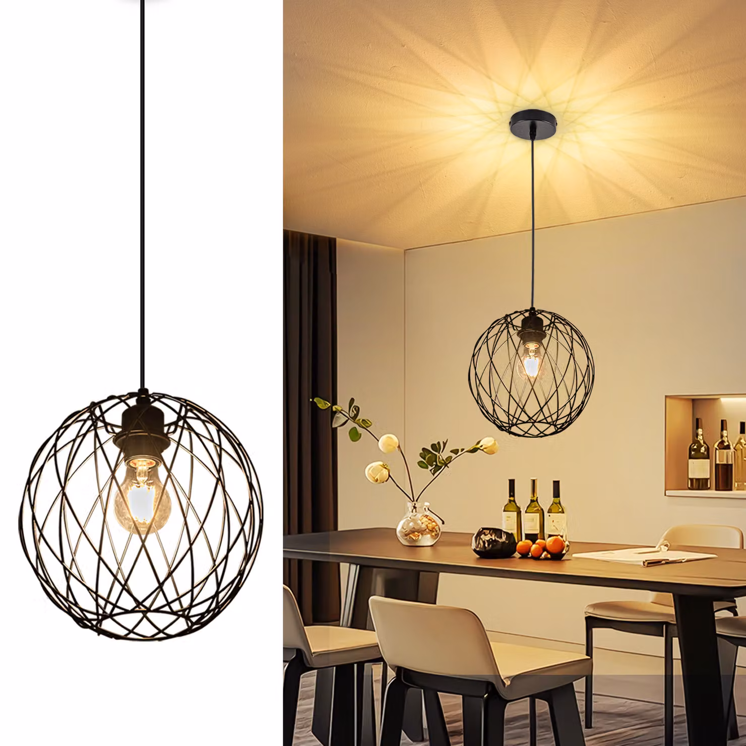 ZMH lampada a sospensione nera lampada a sospensione rotonda vintage E27 lampada a sospensione lampada da tavolo da pranzo lampada da cucina lampada da soggiorno scala corridoio senza lampadina