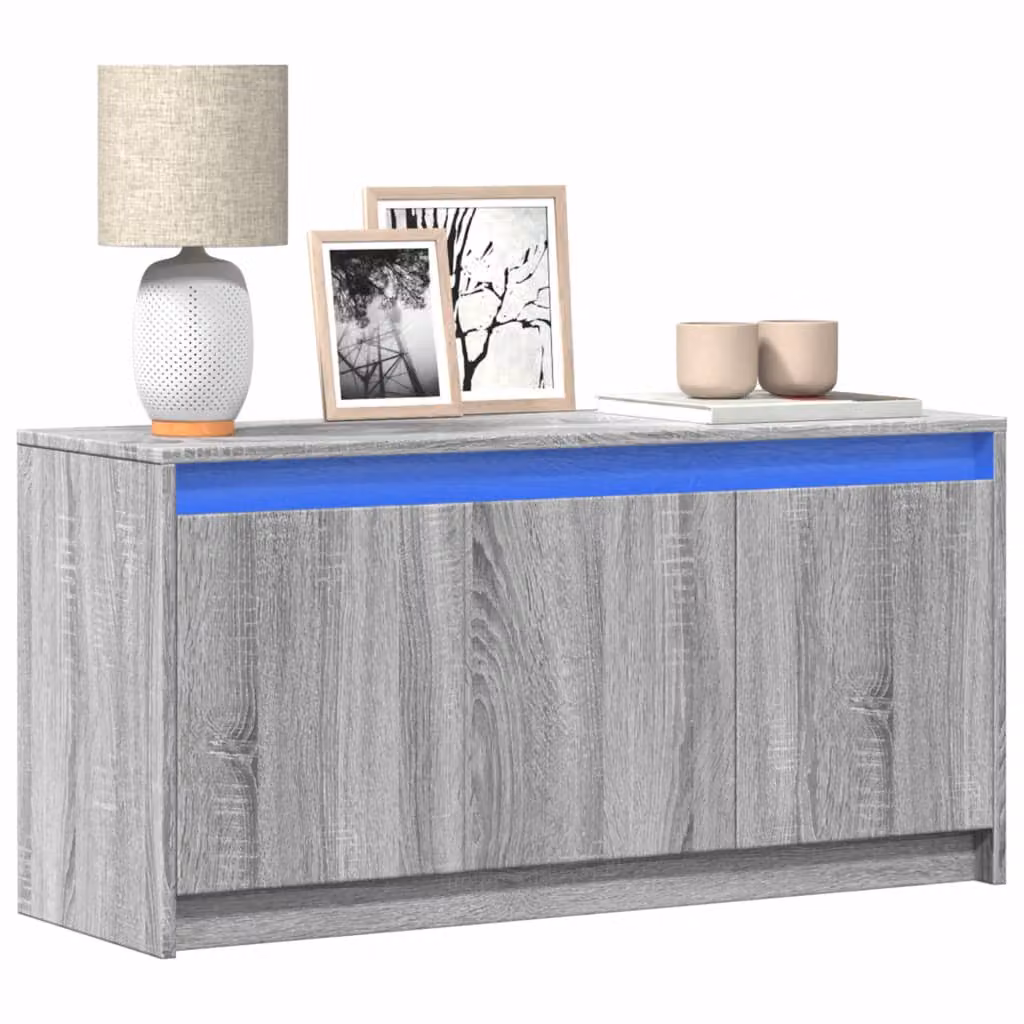Mobile Porta TV vidaXL con Illuminazione LED Grigio, Design Moderno con Ruote e Compartimenti Media, L 100 cm x P 34 cm x H 50 cm