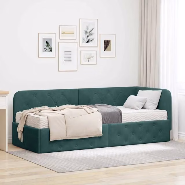 Cornice del letto ad angolo Verde Scuro 80 x 200 cm Velluto 3394064