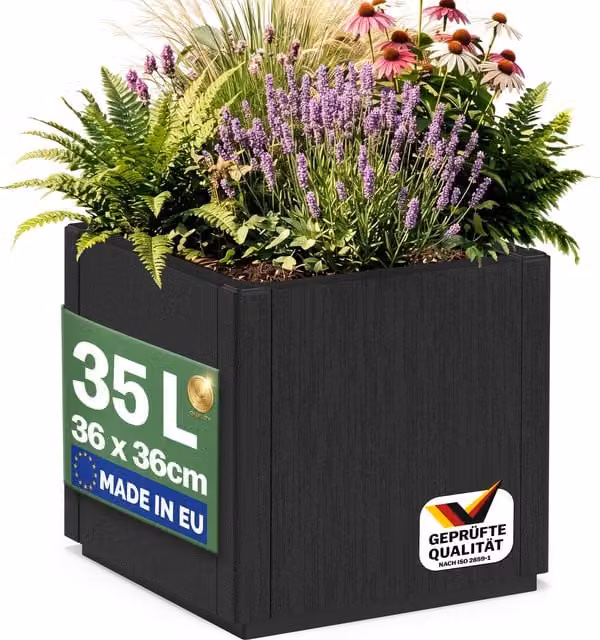 Vaso per fiori Ethica Casaria in plastica colore antracite L/P/H: 36 x 36 x 35 cm – 1