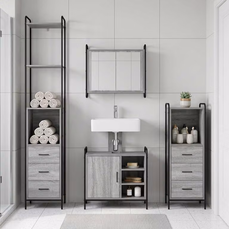 vidaXL Set di Armadi da Bagno 3 pz Sonoma grigio 40 x 36 x 200,5 cm