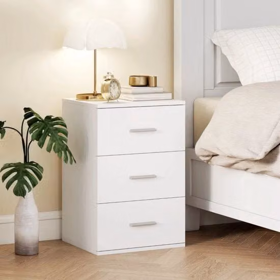 Cassettiere Notturna - MDF - Bianco - 3 Cassetti - Camera da Letto