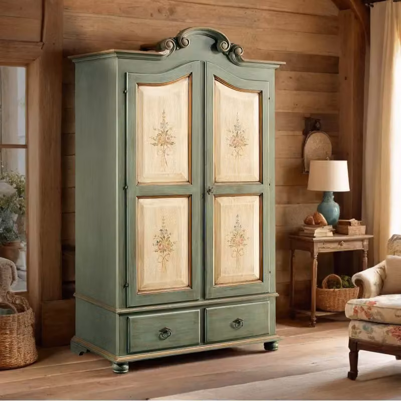 Armadio in legno in stile shabby chic verde avorio e ecru Mobili 2G L: 122 cm, P: 60 cm, H: 204 cm – 3
