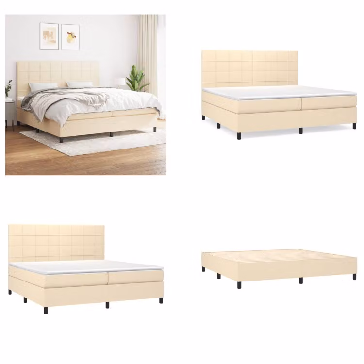 vidaXL Letto a molle con materasso in tessuto crema 200x200 cm - Letto a molle - Boxspringbetten - Bett - Schlafzimmermöbel