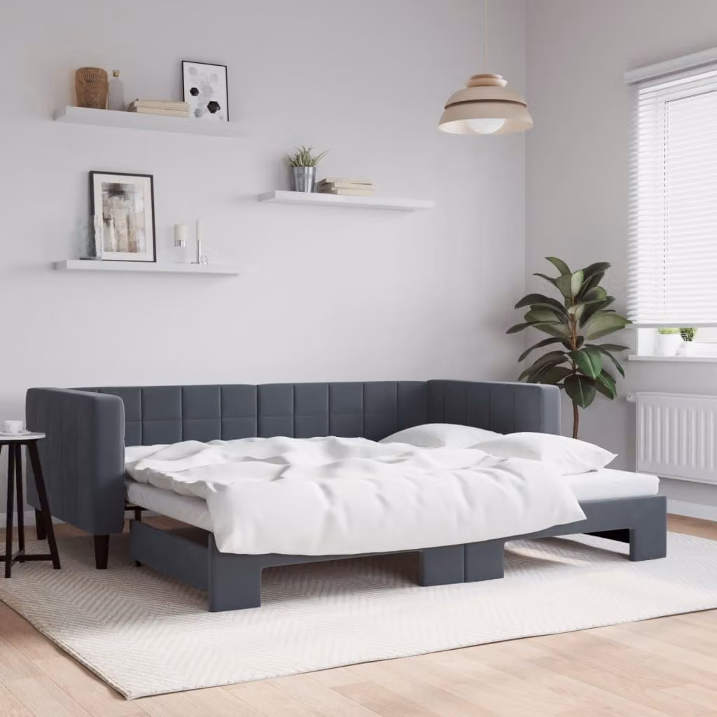 vidaXL Divano Letto Moderno in Velluto Grigio con Letto Estraibile L/P/H: 223 x 90 x 68 cm