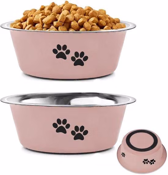 Ciotola per cani rosa antiscivolo rialzata, 2 pezzi, 860 ml