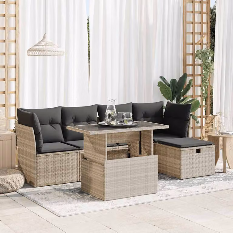 Set Divano da Giardino a L vidaXL in Polyrattan Grigio con Cuscini e Tavolino da Esterno