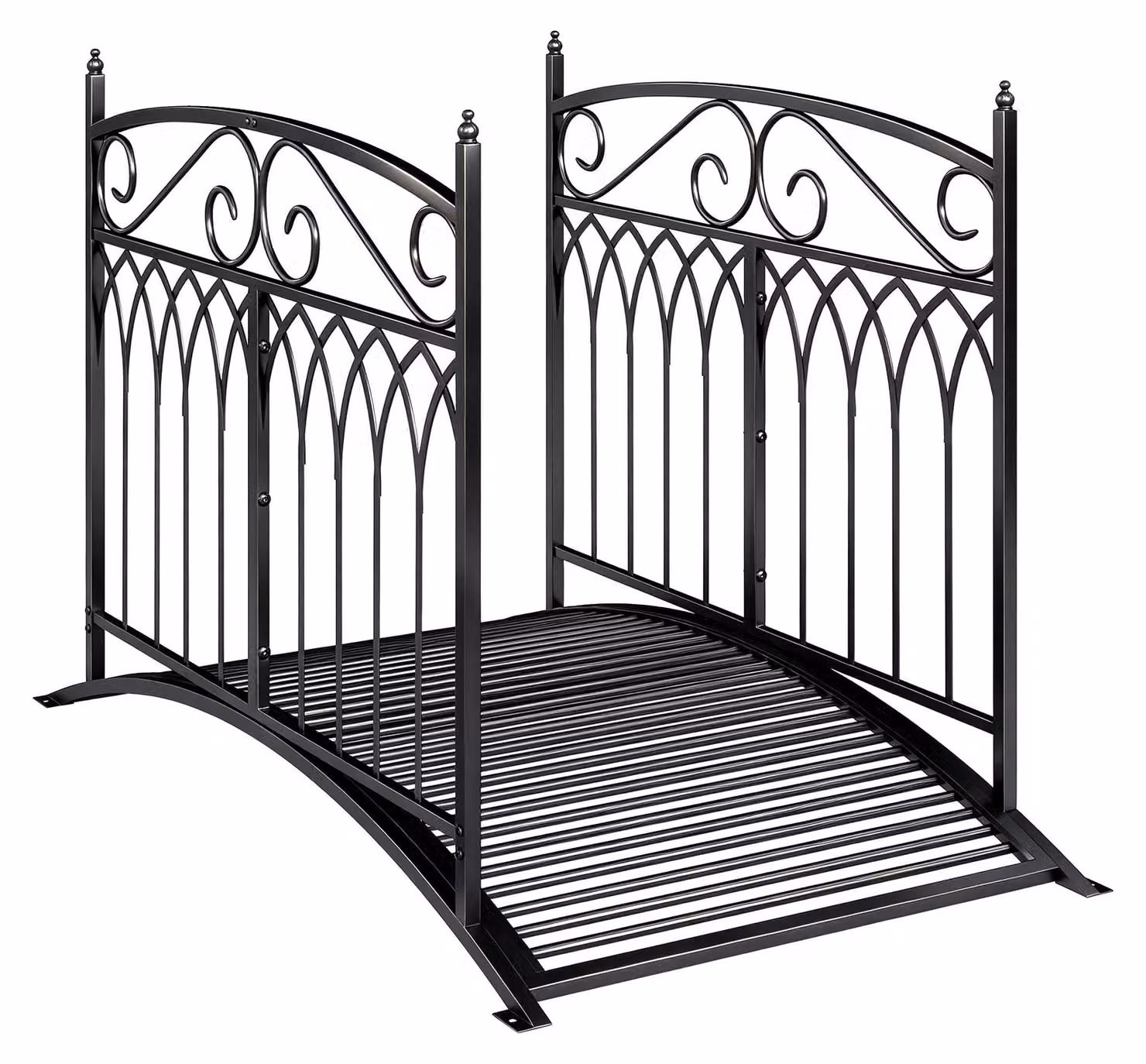 Ponte per giardino/stagno in metallo con ringhiera | Colore: nero | Dimensioni: 74x135,5x91 cm