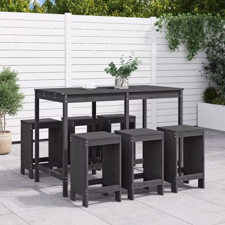 Maison Exclusive - Set Bar da Giardino 7 pz Grigio in Legno Massello di Pino