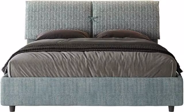 Letto Matrimoniale Moderno Giordanoshop in Tessuto Blu con Struttura Imbottita Geometrica L/P/H: 160 x 200 x 110 cm – 1