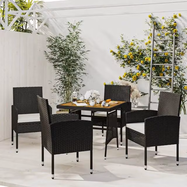 Set da Pranzo per Giardino 5 pz in Polyrattan Nero 3120090