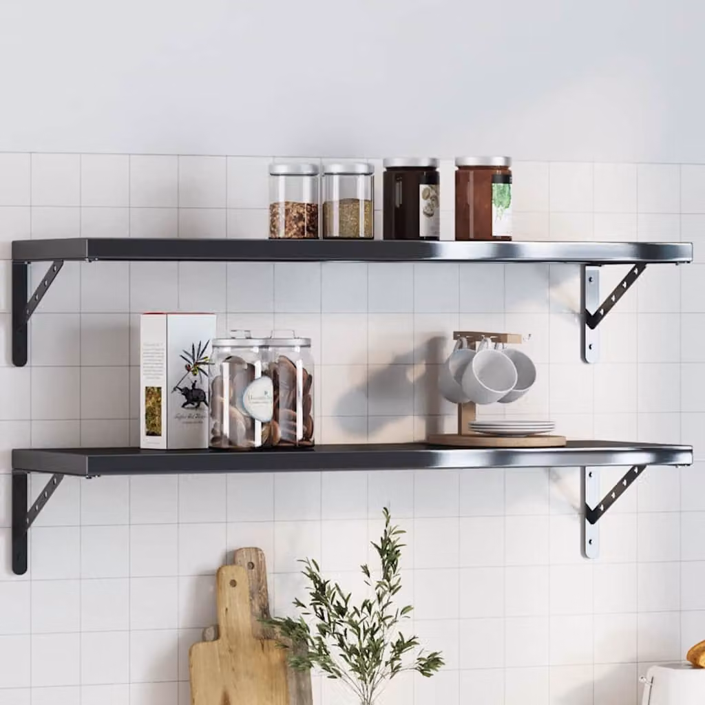 Set di 4 staffe per mensola vidaXL in acciaio inox nero opaco, L: 30 cm, P: 15,5 cm, Spessore: 2,5 cm