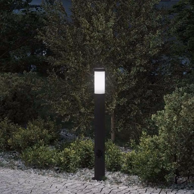 Lampada a paletto con presa elettrica 80 cm Acciaio Inox IP44