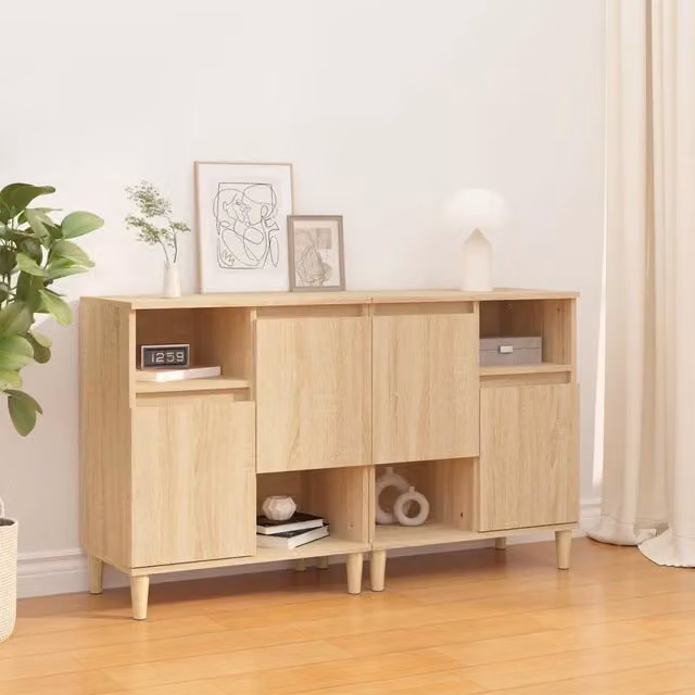 Set di 2 credenze vidaXL in legno di eucalipto color beige per sala da pranzo, modello a parete L: 60 cm, P: 35 cm, H: 70 cm – 1