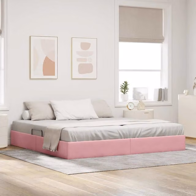 Letto ottomano con contenitore vidaXL in velluto rosa L 200 cm x P 200 cm