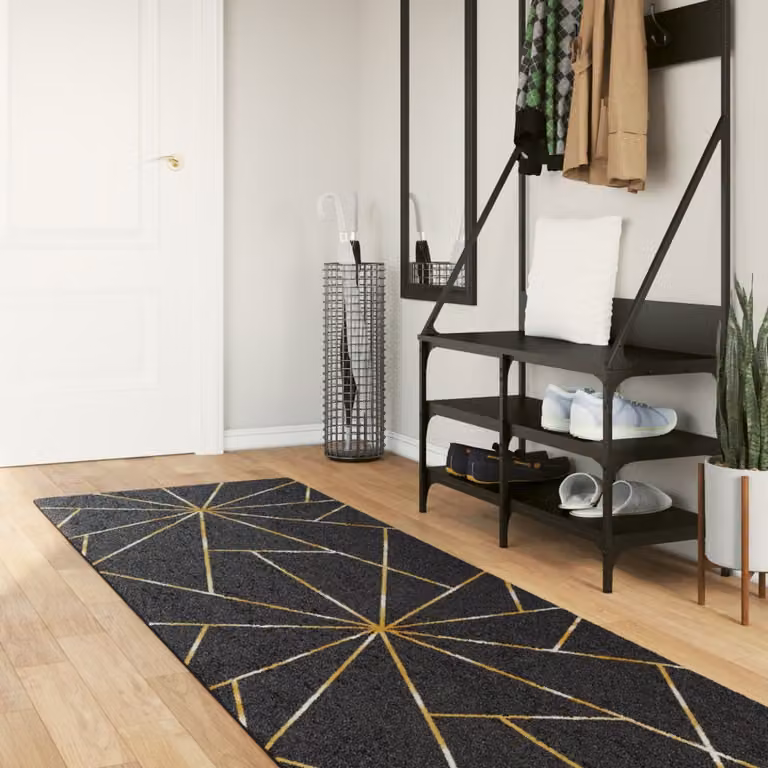Tappeto lavabile moderno vidaXL con motivo geometrico nero e oro L: 300 cm, P: 80 cm