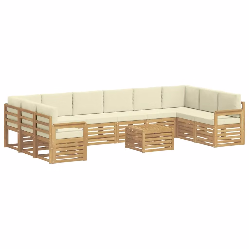 Set di divani da esterno vidaXL 8 pezzi in legno di acacia con cuscini, bianco e beige – 2