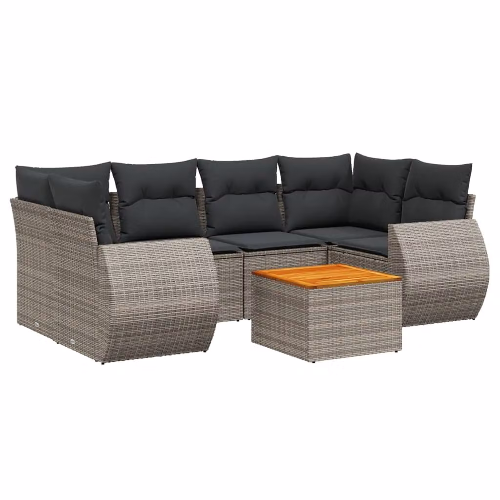 Set Divani da Giardino 7 pz con Cuscini Grigio in Polyrattan