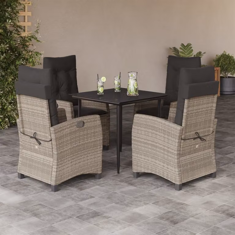 Set Pranzo da Giardino vidaXL in Polyrattan con Cuscini e Tavolo in Vetro, 5 Pezzi, Grigio Antracite