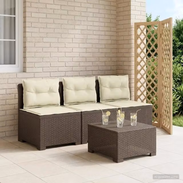 Divano da esterno-Divano da Giardino 3 posti con cuscini in look rattan PP 916047
