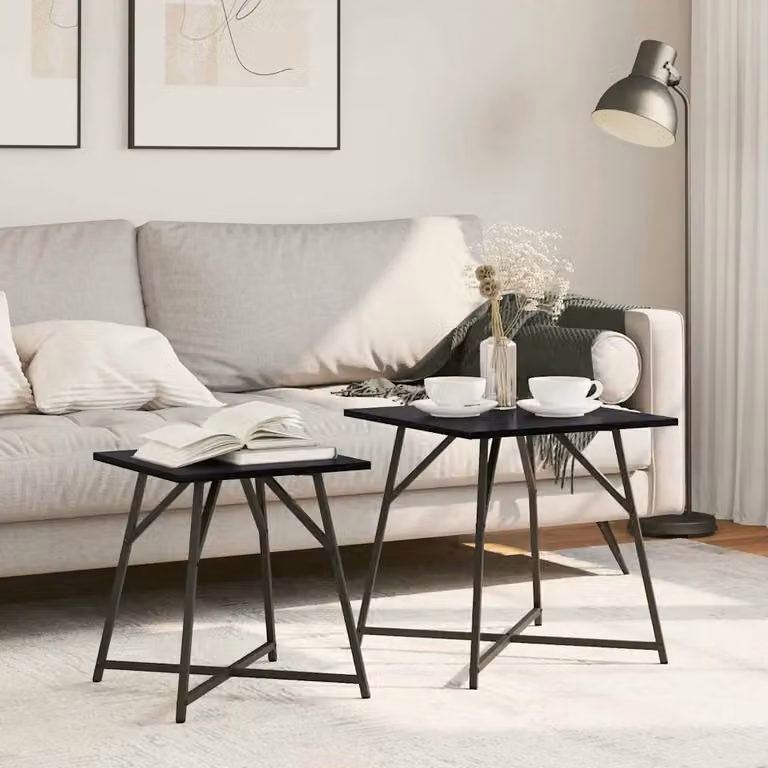 Set di 2 tavolini quadrati vidaXL in stile industriale, colore nero e rovere, L/P/H: 50 x 50 x 50 cm