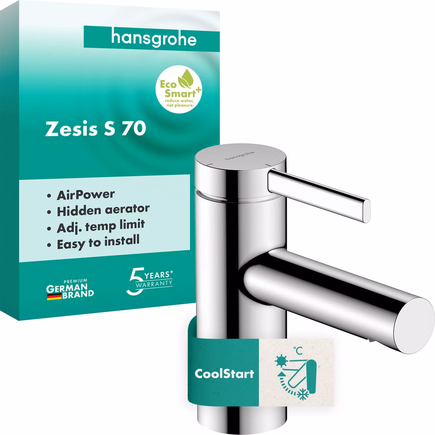 Miscelatore per lavabo Zesis S, cromato, altezza del beccuccio 74 mm, senza tappo di scarico