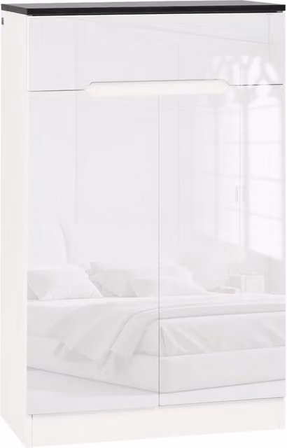 Scarpiera Slim Zephmum con Cassetto e Ripiani Regolabili in Truciolato Bianco Lucido L: 60 cm, P: 32 cm, H: 100 cm
