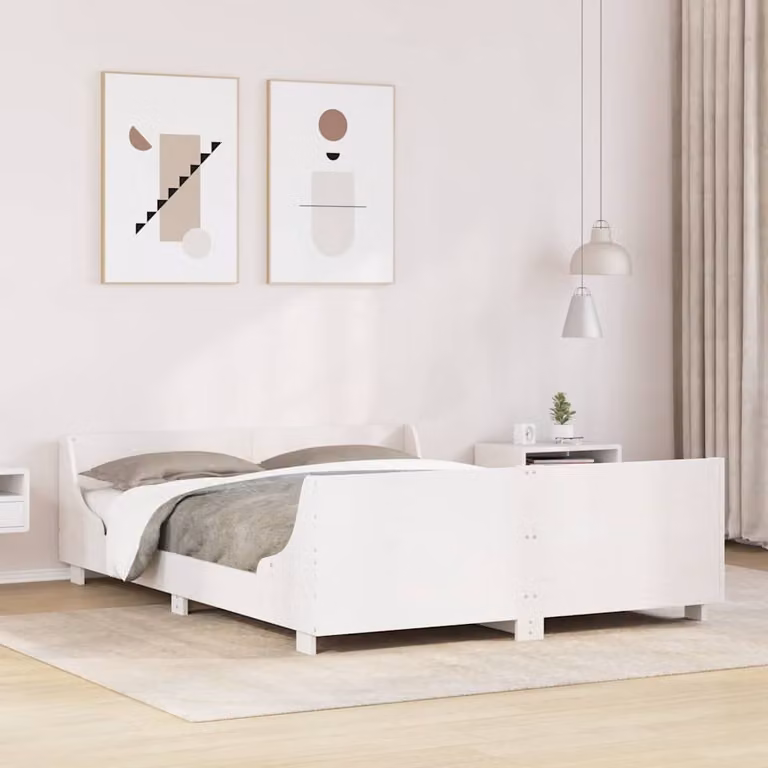 Letto senza materasso vidaXL in legno massello di pino bianco, stile rustico, L/P/H: 140 x 200 x 143,5 cm