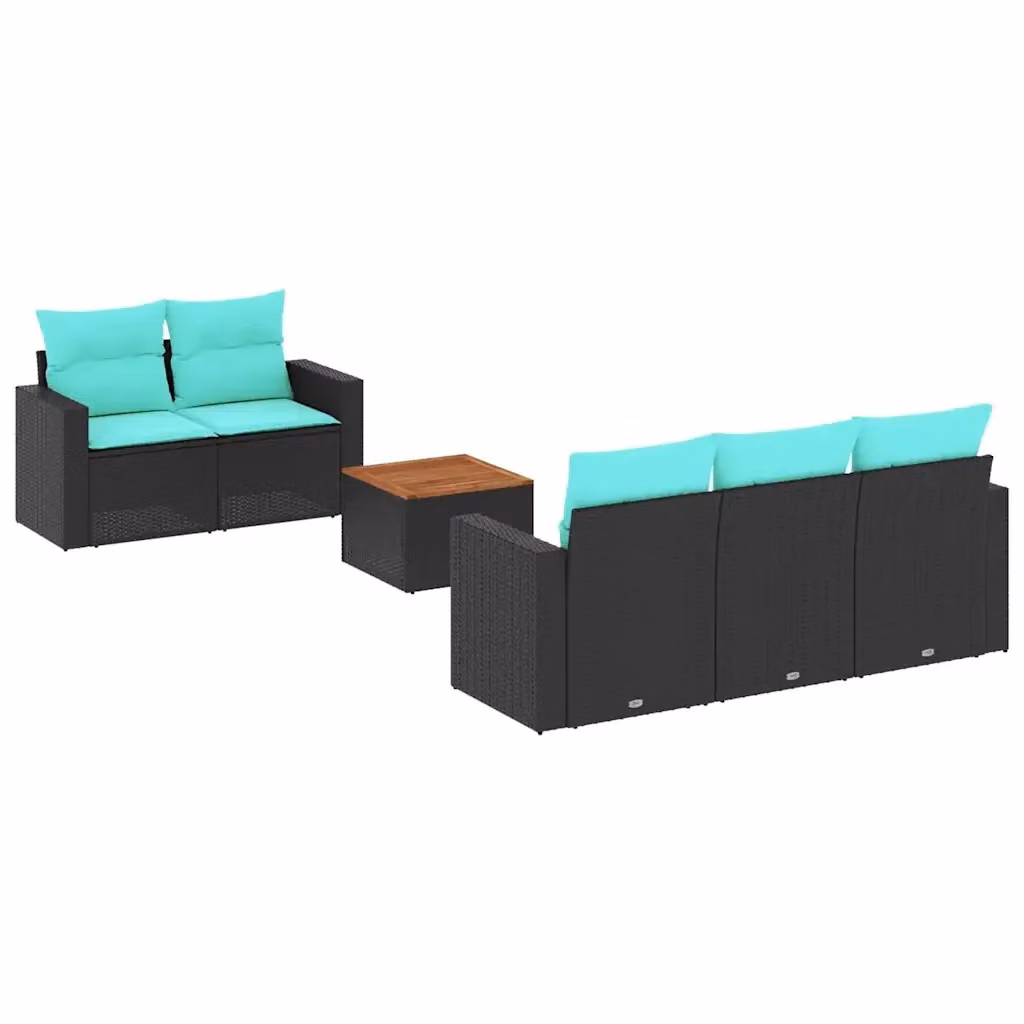 Set di divani da giardino vidaXL in 6 pezzi con cuscini in polyrattan e legno di acacia nero – 2