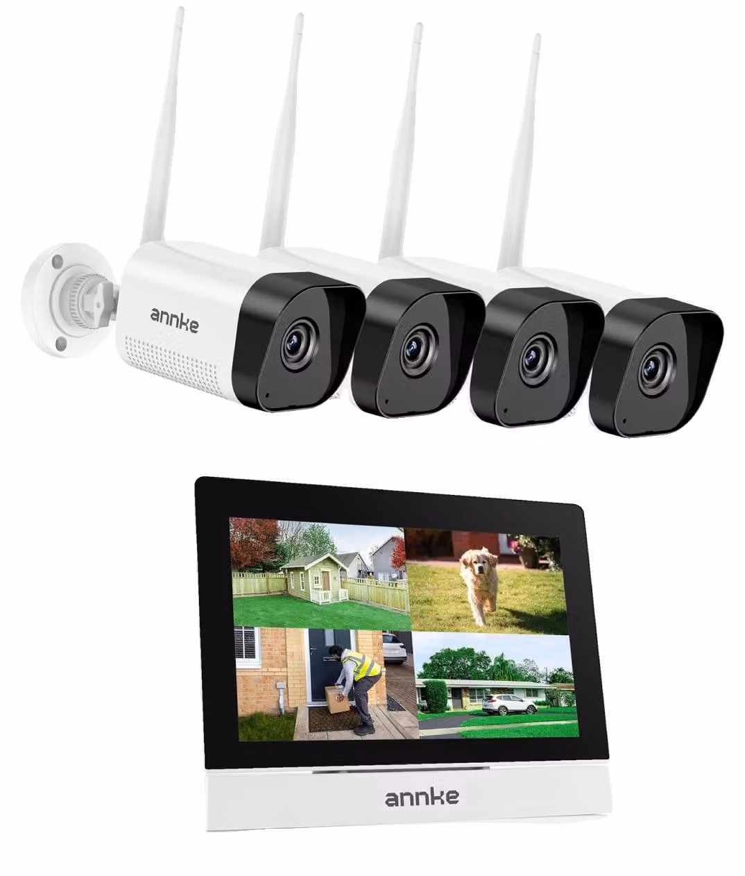 Sistema di telecamere di sicurezza, schermo touchscreen da 7 pollici, visione notturna, 4 telecamere, senza connettore
