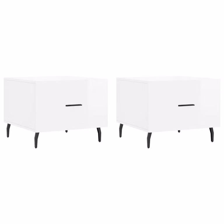 Tavolini Salotto 2pz Bianco Lucido 50x50x40cm Legno Multistrato