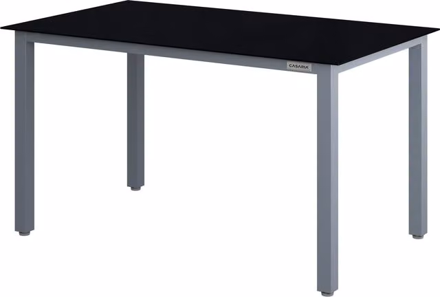 Tavolo da giardino rettangolare Casaria in alluminio verniciato argento e vetro nero L: 150 cm, P: 90 cm, H: 75 cm