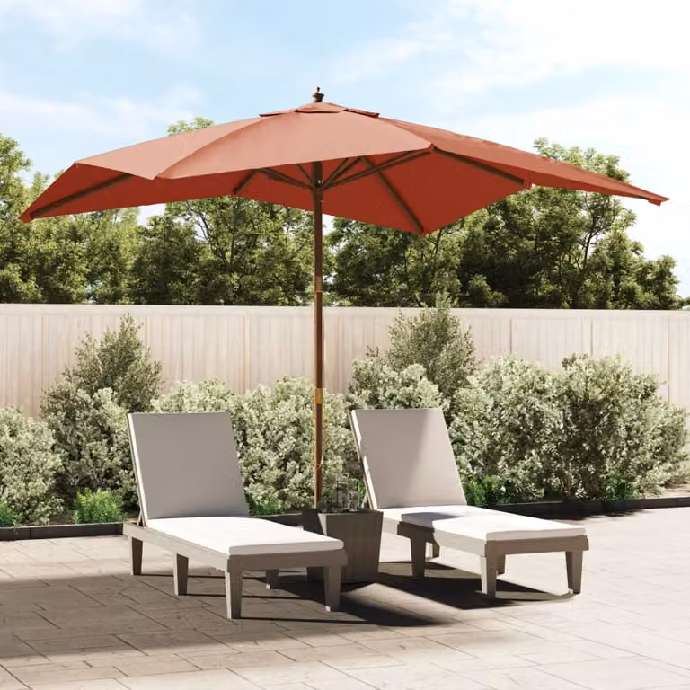 Ombrellone da Giardino vidaXL con Palo in Legno e Copertura in Poliestere, Colore Terracotta, L 300 x P 300 x H 273 cm