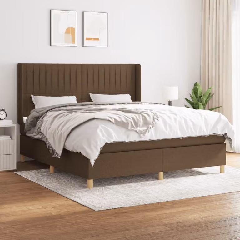 Maison Exclusive - Letto boxspring con materasso marrone scuro 160x200 cm tessuto