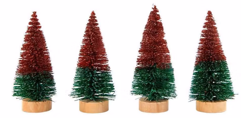 Albero di Natale artificiale in miniatura, 4,5 cm x 10,5 cm, rosso e verde, set da 4